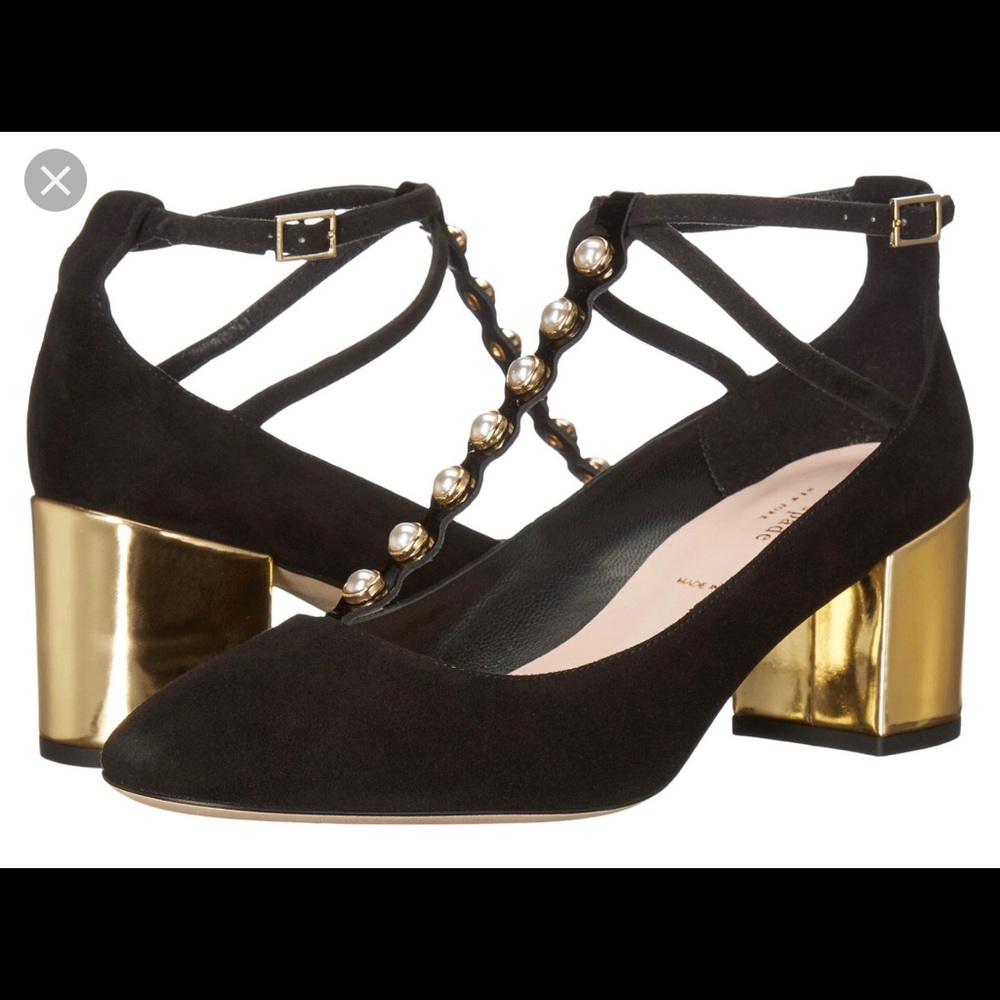 Brand New Kate Spade Galewood Black and Gold Heels